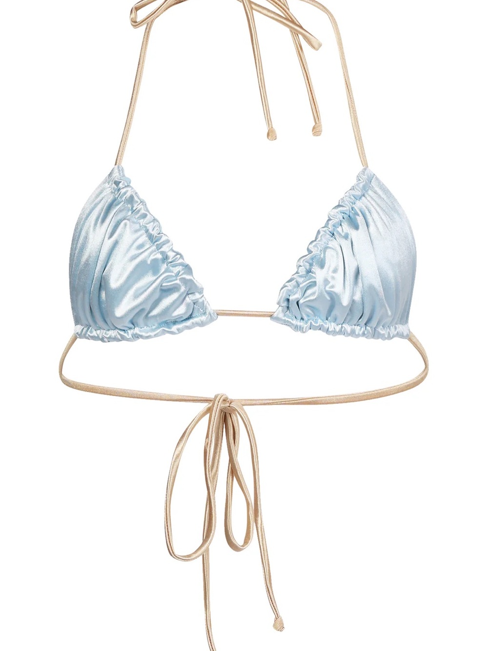 INIKA DIVINO SEAS NWT Satin Triangle Bikini Top - Light Blue & Gold